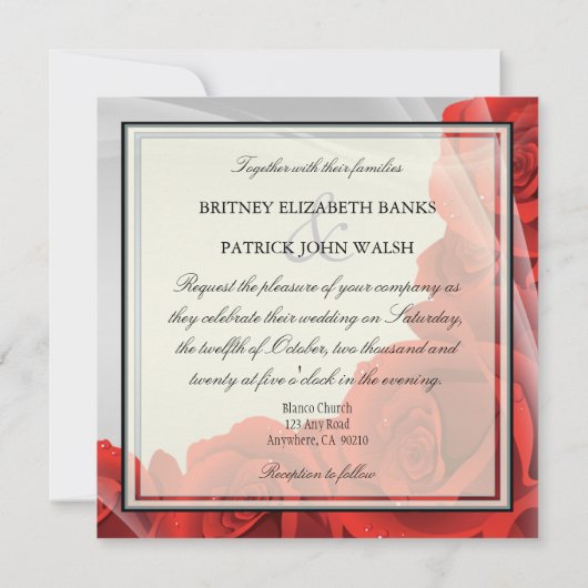 Elegant Silver & Red Rose Wedding Invitations Kaart (Achterkant)