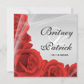 Elegant Silver & Red Rose Wedding Invitations Kaart (Voorkant)