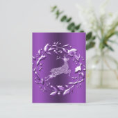 Elegant Silver Reindeer, Paarse kerst met grote ad Briefkaart (Staand voorkant)