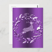 Elegant Silver Reindeer, Paarse kerst met grote ad Briefkaart (Voorkant / Achterkant)