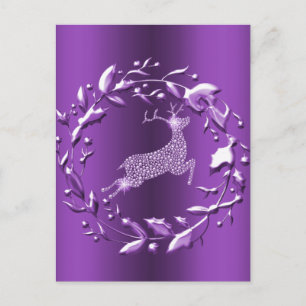 Elegant Silver Reindeer, Paarse kerst met grote ad Briefkaart