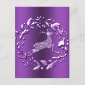 Elegant Silver Reindeer, Paarse kerst met grote ad Briefkaart (Voorkant)