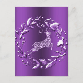 Elegant Silver Reindeer, Paarse kerst met grote ad Briefkaart