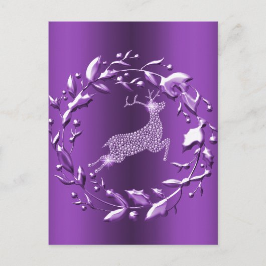 Elegant Silver Reindeer, Paarse kerst met grote ad Briefkaart (Voorkant)