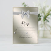Elegant Silver Ribbon Bow Wedding RSVP Kaartje (Staand voorkant)