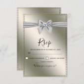 Elegant Silver Ribbon Bow Wedding RSVP Kaartje (Voorkant / Achterkant)
