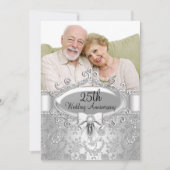 Elegant Silver Roos Photo 25th Jubileum Invite Kaart (Voorkant)
