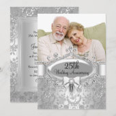 Elegant Silver Roos Photo 25th Jubileum Invite Kaart (Voorkant / Achterkant)