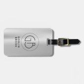 Elegant Silver Round brushed metallic Monogram Bagagelabel (Voorkant horizontaal)