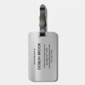 Elegant Silver Round brushed metallic Monogram Bagagelabel (Achterkant verticaal)