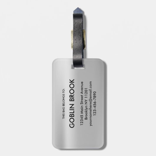 Elegant Silver Round brushed metallic Monogram Bagagelabel (Achterkant verticaal)