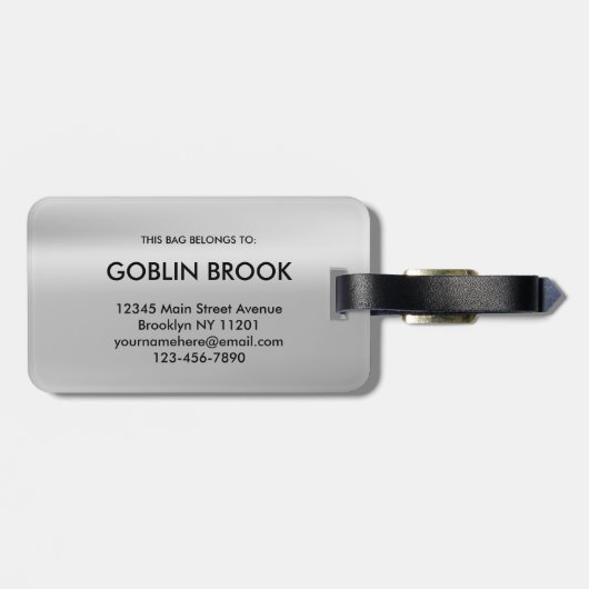 Elegant Silver Round brushed metallic Monogram Bagagelabel (Achterkant horizontaal)