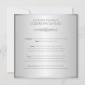 Elegant Silver Rozen 25th Jubileum Party Kaart (Achterkant)