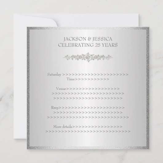 Elegant Silver Rozen 25th Jubileum Party Kaart (Achterkant)