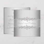 Elegant Silver Rozen Birthday Party Kaart (Voorkant / Achterkant)