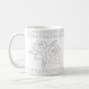 Elegant Silver Rozen en Lace Embroidery Koffiemok