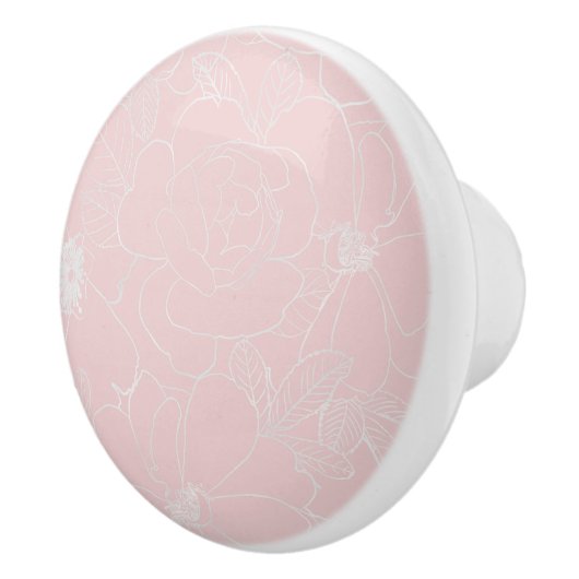 Elegant Silver Rozen Floral Tekening roze design Keramische Knop (Rechts)