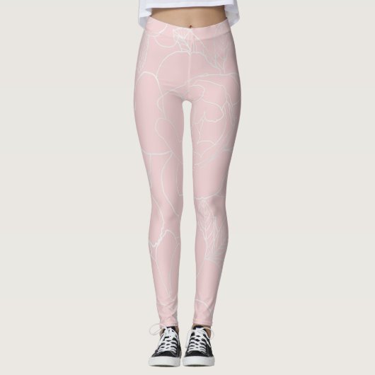 Elegant Silver Rozen Floral Tekening roze design Leggings (Voorkant)