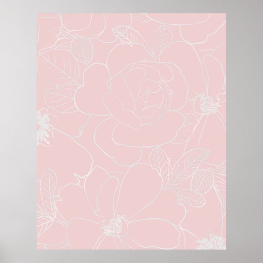 Elegant Silver Rozen Floral Tekening roze design Poster (Voorkant)