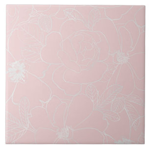 Elegant Silver Rozen Floral Tekening roze design Tegeltje