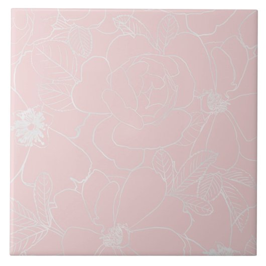 Elegant Silver Rozen Floral Tekening roze design Tegeltje (Voorkant)