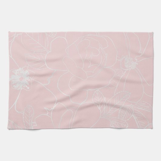 Elegant Silver Rozen Floral Tekening roze design Theedoek (Horizontaal)