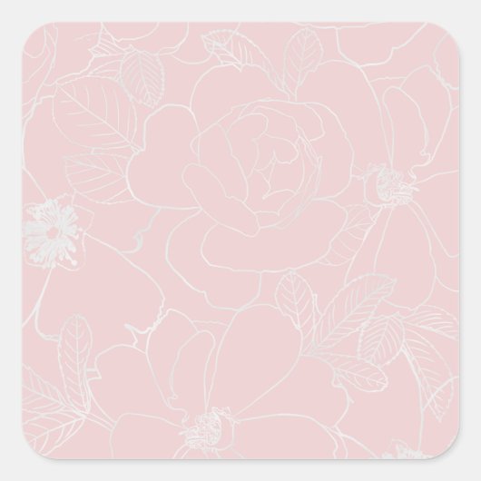 Elegant Silver Rozen Floral Tekening roze design Vierkante Sticker (Voorkant)