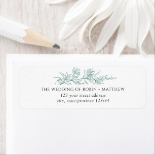 Elegant Silver Sage Hand Drawn Floral Address Etiket