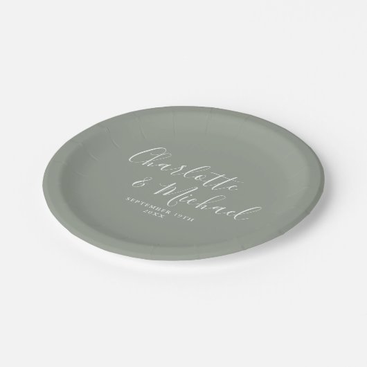 Elegant Silver Sage Signature Wedding Papieren Bordje (Gekanteld)