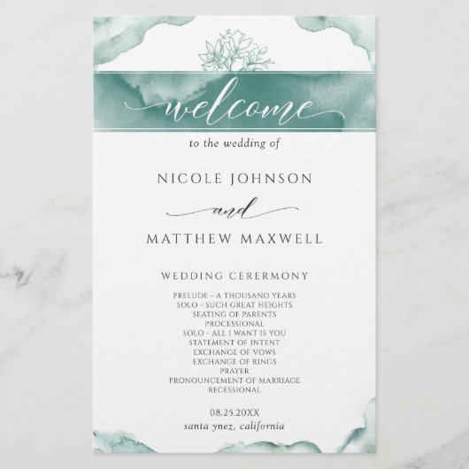 Elegant Silver Sage Wedding Programme (Voorkant)