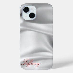 Elegant Silver Satin Zijde Aangepaste Telefoon iPhone 15 Case