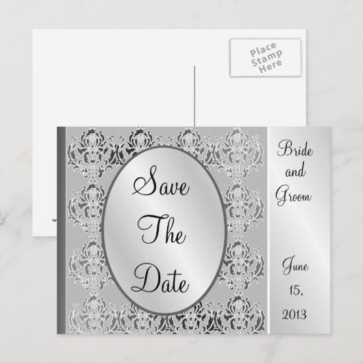 Elegant Silver Save the Date Briefkaarten (Voorkant / Achterkant)