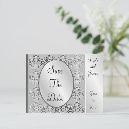 Elegant  Silver Save the Date Briefkaarten (Staand voorkant)