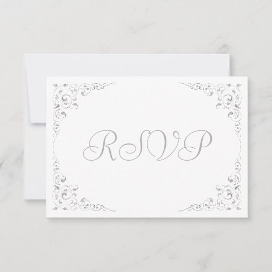 Elegant Silver Script Botanical Lijst Weddenschap  RSVP Kaartje (Voorkant)