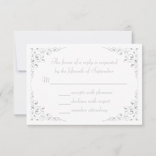 Elegant Silver Script Botanical Lijst Weddenschap  RSVP Kaartje (Achterkant)