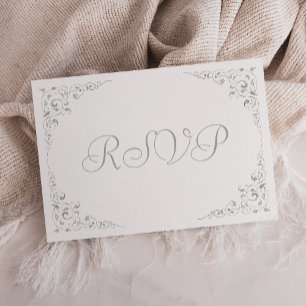 Elegant Silver Script Botanical Lijst Weddenschap  RSVP Kaartje