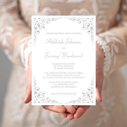 Elegant Silver Script Botanical Lijst Wedding Kaart