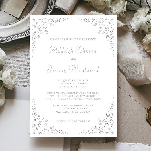 Elegant Silver Script Botanical Lijst Wedding Kaart