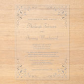 Elegant  Silver Script Botanisch Lijst Acryl Uitnodigingen (Voorkant)