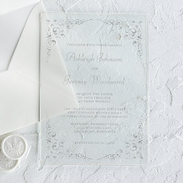 Elegant  Silver Script Botanisch Lijst Acryl Uitnodigingen