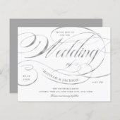 Elegant Silver Script Budget Weduwen Uitnodiging (Voorkant / Achterkant)
