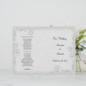 Elegant Silver Scrollwork Wedding Programme (Staand voorkant)