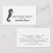 Elegant Silver Seahorse, Birthday Party Ticket Informatiekaartje (Voorkant / Achterkant)