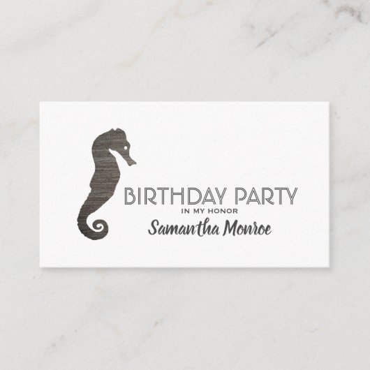 Elegant Silver Seahorse, Birthday Party Ticket Informatiekaartje (Voorkant)