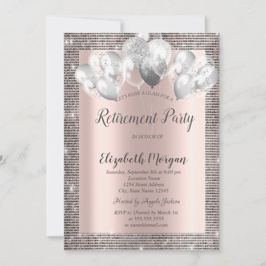 Elegant Silver Sequins Lijst Roos Gold Retirement Kaart (Voorkant)
