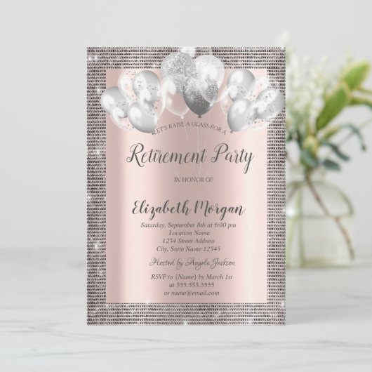 Elegant Silver Sequins Lijst Roos Gold Retirement Kaart (Staand voorkant)