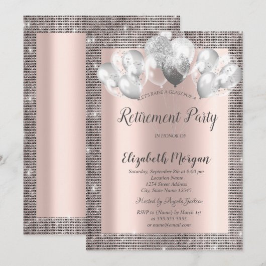Elegant Silver Sequins Lijst Roos Gold Retirement Kaart (Voorkant / Achterkant)