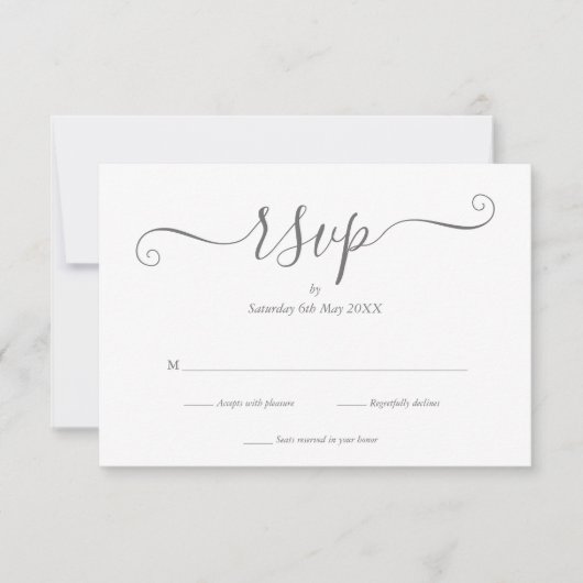 Elegant Silver Signature Script RSVP-kaart RSVP Kaartje (Voorkant)