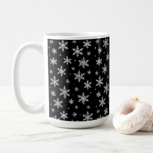 Elegant Silver Snowflake | Winter Holiday Koffiemok (Met donut)