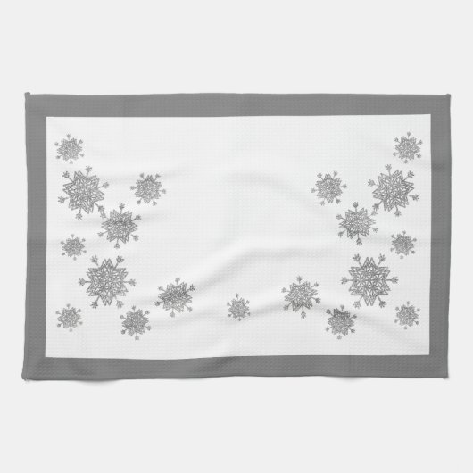 Elegant Silver Snowflakes kerst Theedoek (Horizontaal)